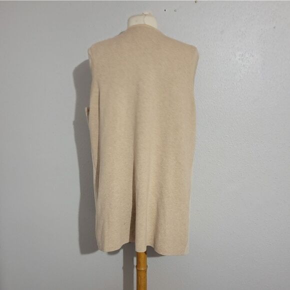 Calvin Klein Sweater Beige Vest Sleeveless Drape Open Front Faux Suede - Picture 4 of 10